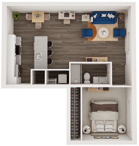 Floor plan for 1 bed, 1 bath, 822 sqft